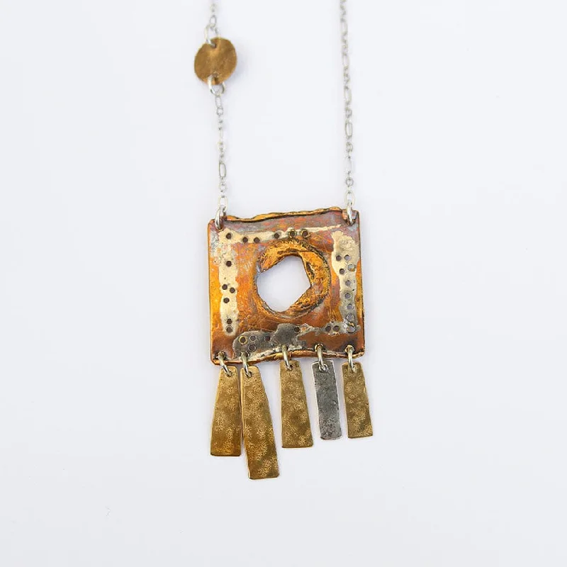 Mixed Metal Square Fringe Necklace