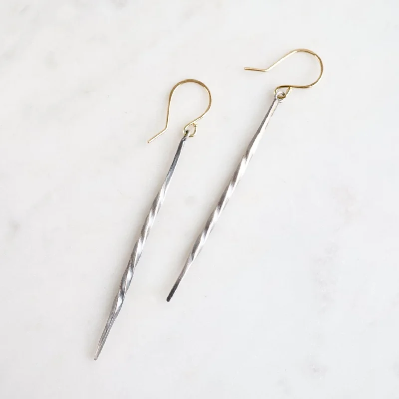 Oxidized Sterling Silver Short Spire Earrings