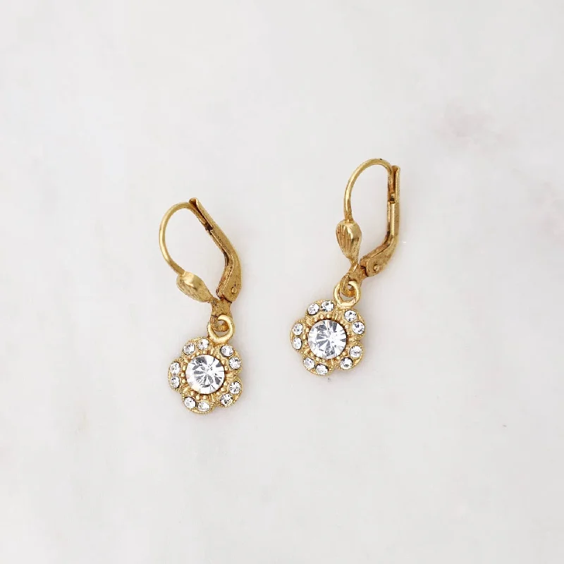 Gold Small Crystal Flower Earrings