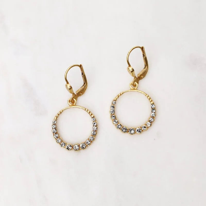 Gold Small Circle Earrings - Black Diamond Crystal