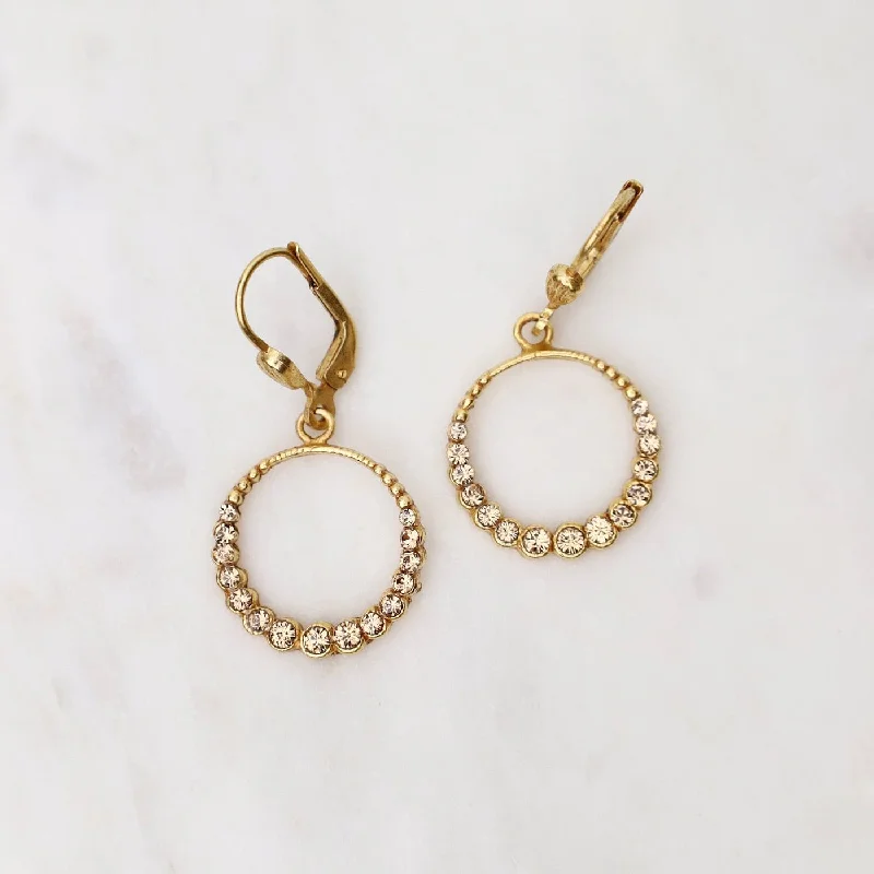 Gold Small Circle Earrings - Champagne Crystal