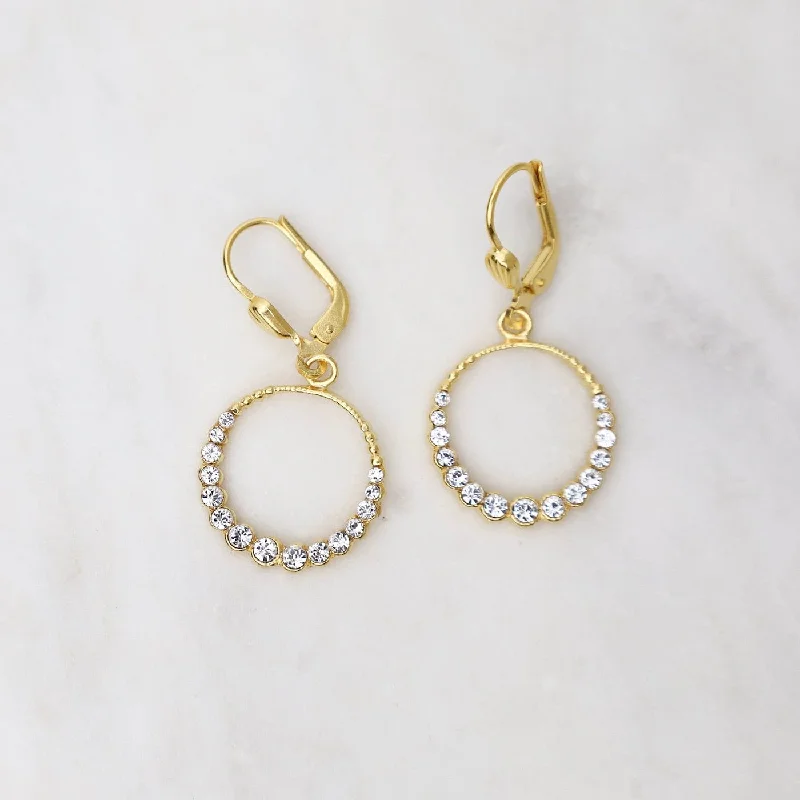 Gold Small Circle Earrings - Clear Crystal