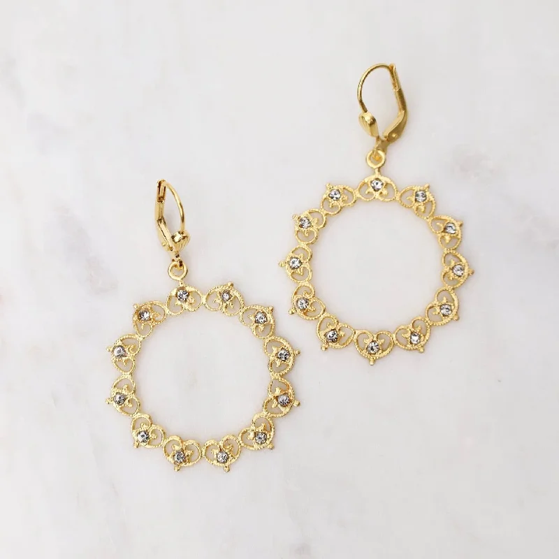 Gold Wreath Earrings - Black Diamond Crystal