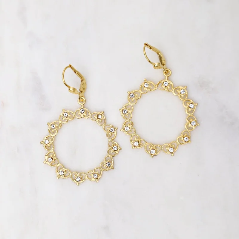 Gold Wreath Earrings - Clear Crystal