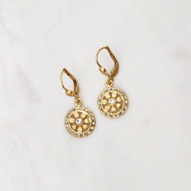 Gold Flower Earrings - Black Diamond Crystal