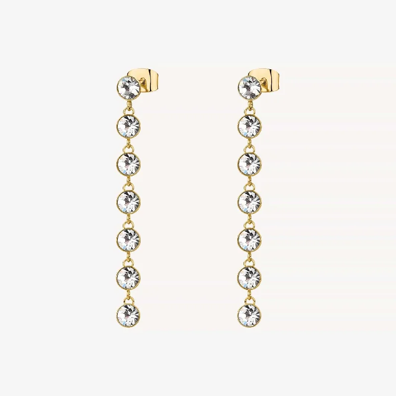 Stainless Steel Gold Tone Earrings with Clear Crystals