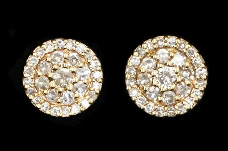 14K Yellow Gold Round Diamond Cluster Earrings