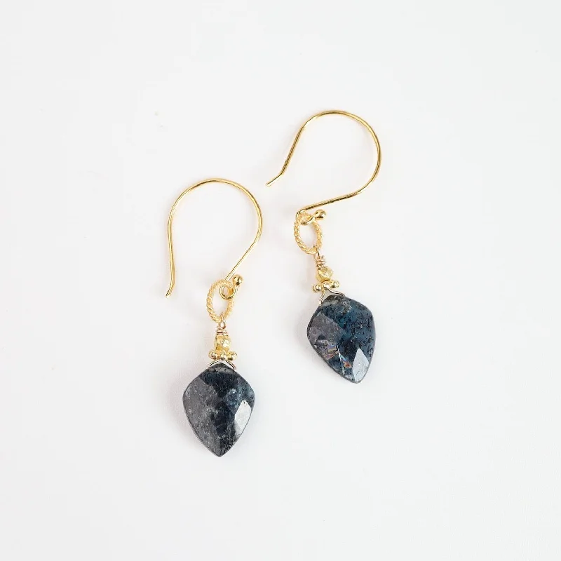 Gold Indigo Kyanite Spade Earrings