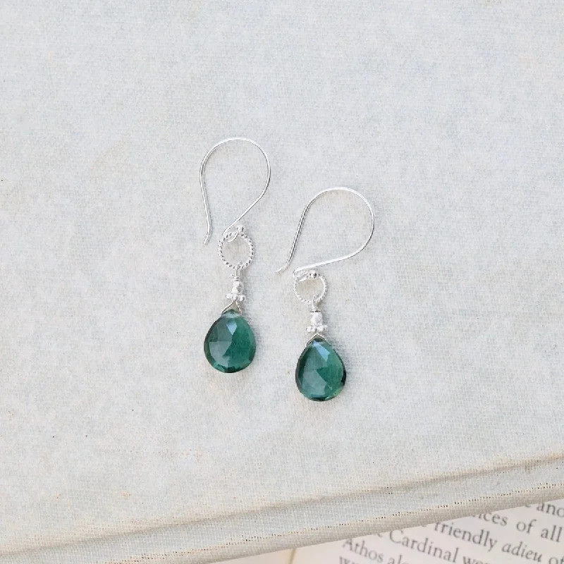 Silver Rope Link Earrings in Green Quartz