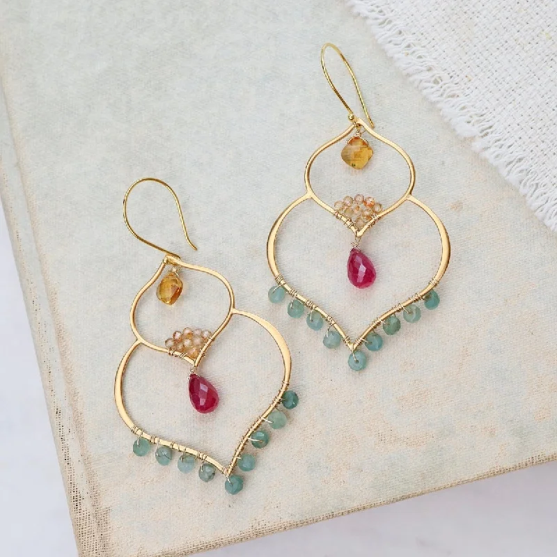 Double Lotus with Grandidierite, Ruby Earrings