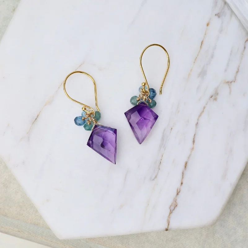 Amethyst Spade With Grandidierite Earrings