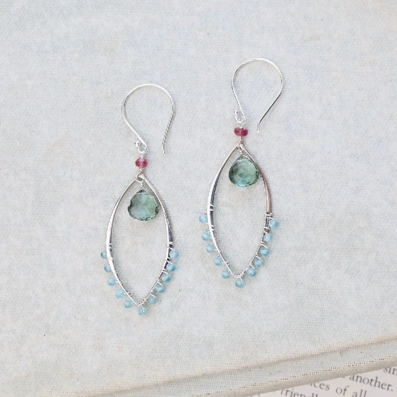 Silver Marquise Link Earrings in Green Quartz