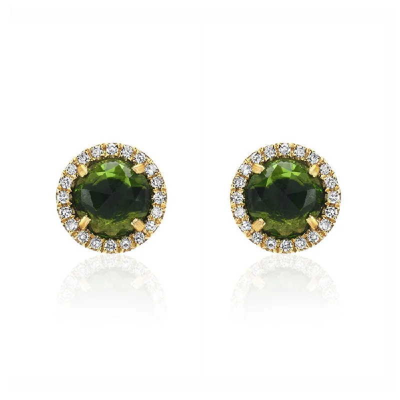 Rose Cut Chrome Diopside Center & Diamond Post Earrings