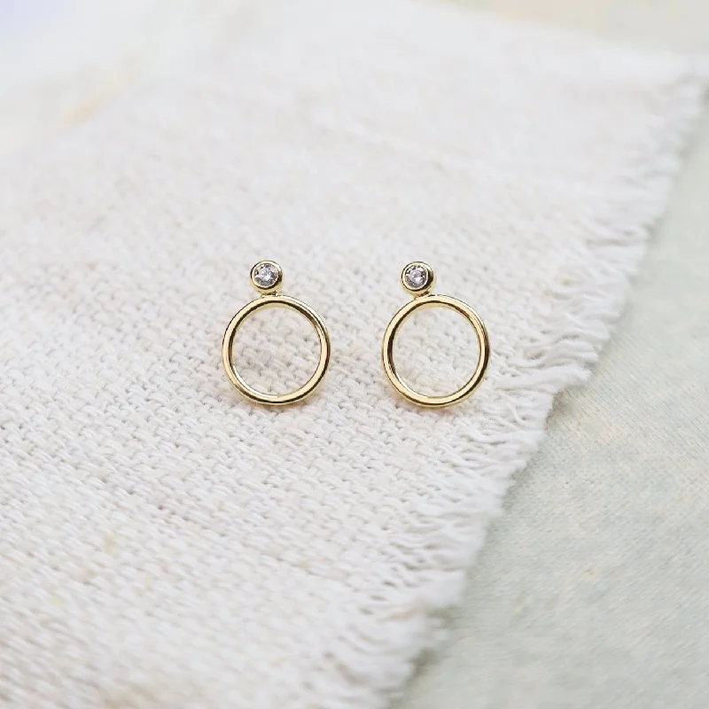 CZ Gold Circle Stack Post Earrings