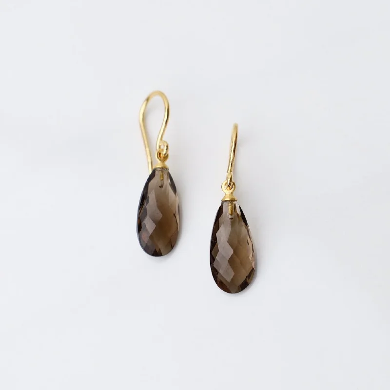 Wire Faceted Smokey Quartz Earrings