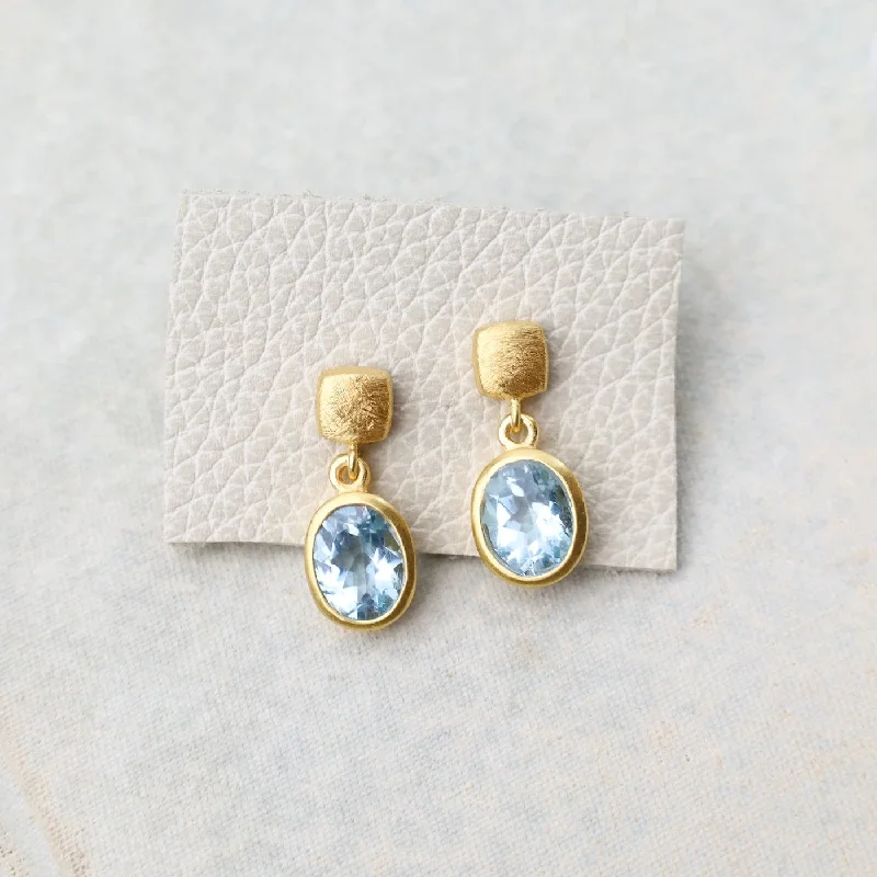 Oval Blue Topaz Post Earrings