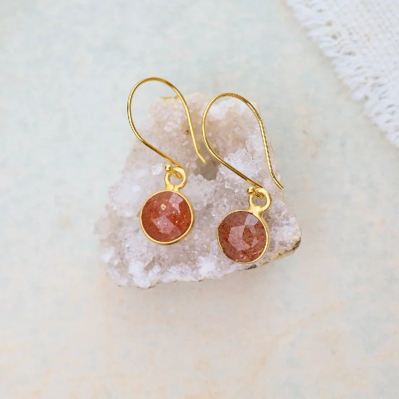 Gold Sunstone Coin Earrings