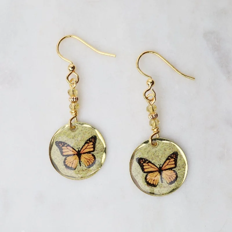 Round Monarch Butterfly Earrings