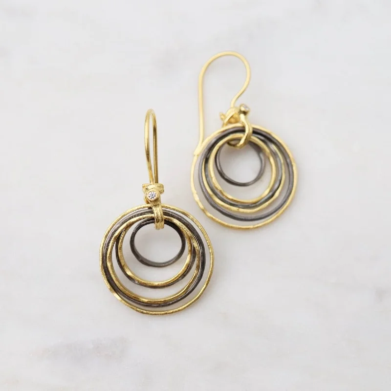 Two Tone Earrings with 7 Hammered Rings