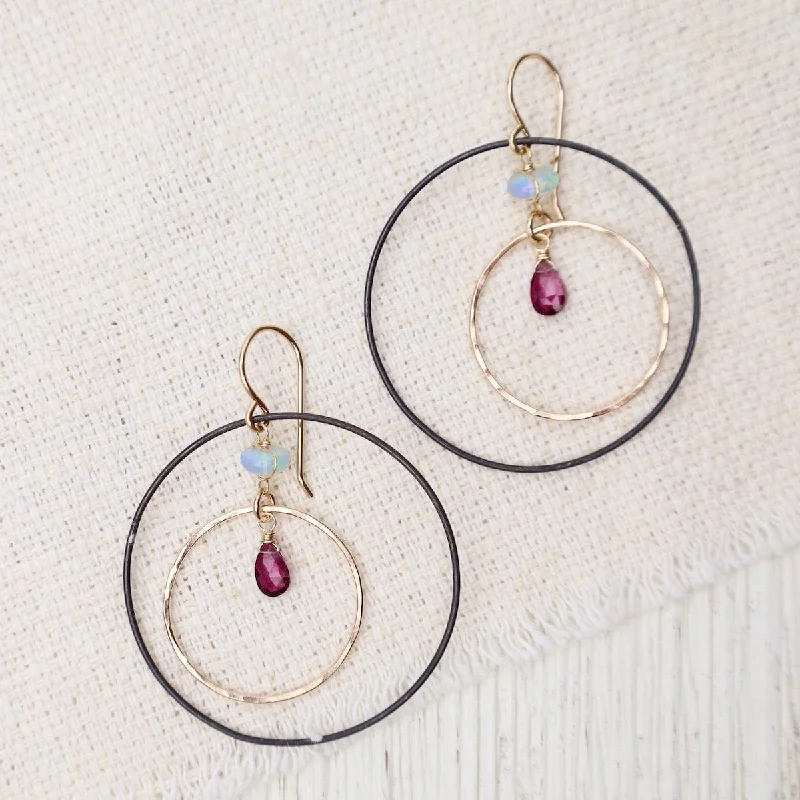 Multi Ring Earrings with Opal & Tourmaline