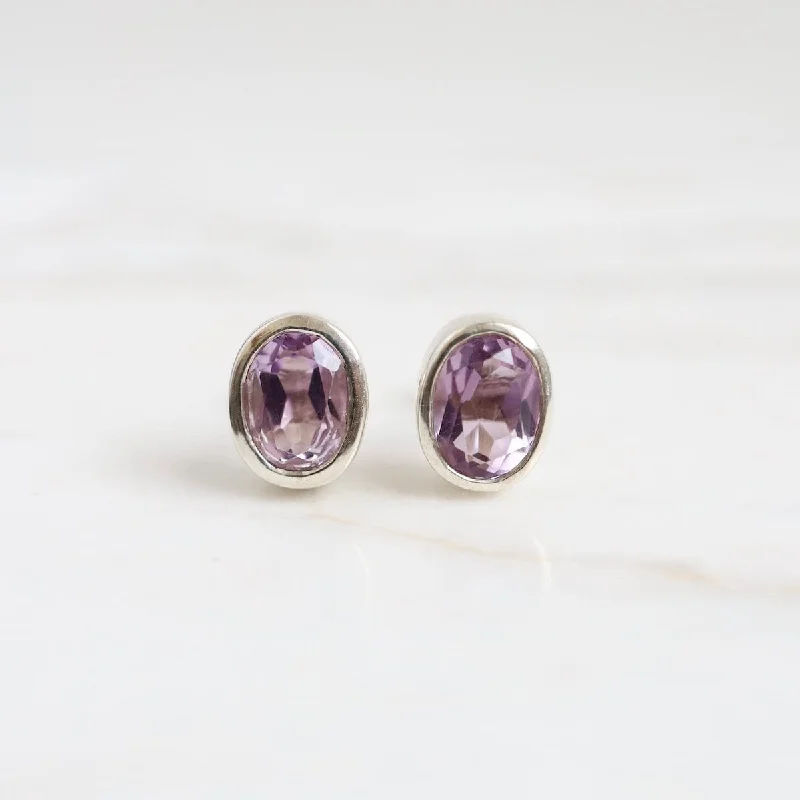 8x4 Bezel Set Oval Amethyst Earring