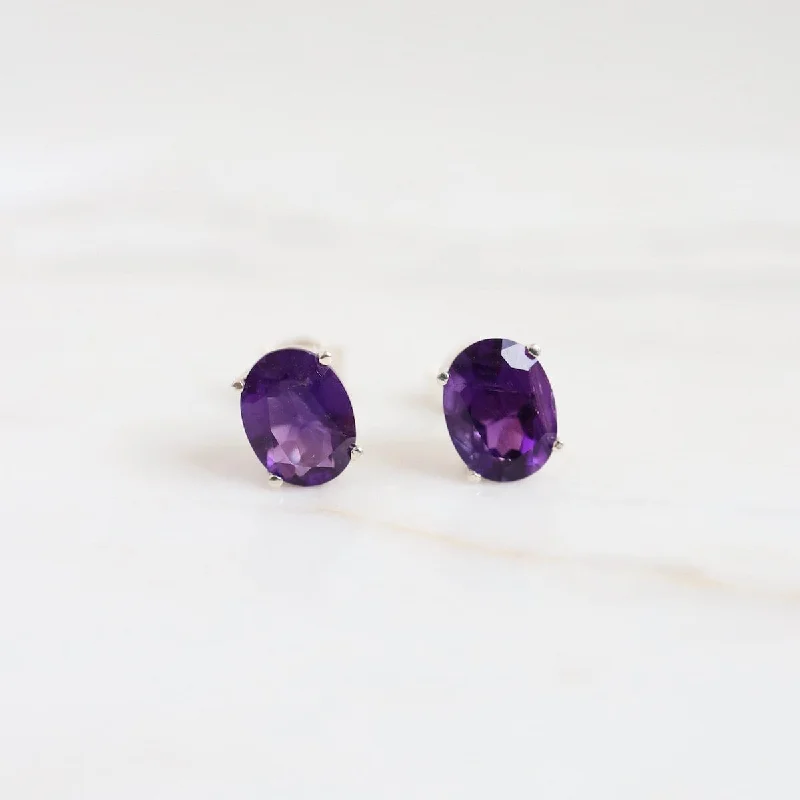 8x4 Prong Set Oval Amethyst Earring