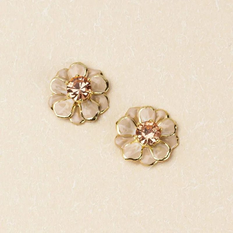 Sparkle & Shine Small Enamel Flower Earrings - Ivory