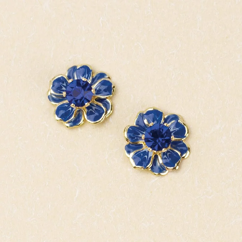 Sparkle & Shine Small Enamel Flower Earrings - Sapphire