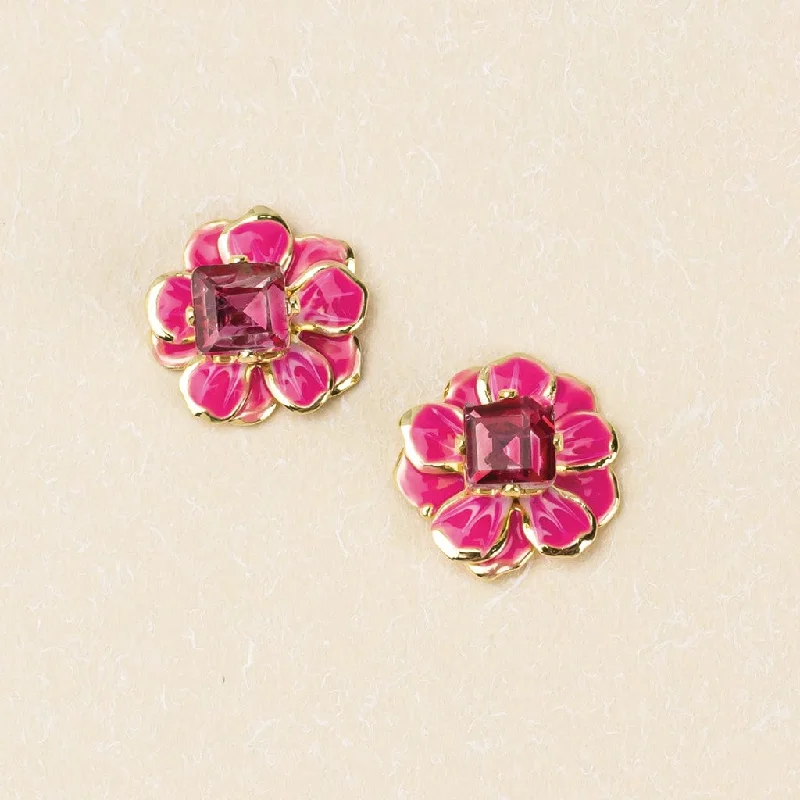 Sparkle & Shine Small Enamel Flower Earrings - Fuchsia