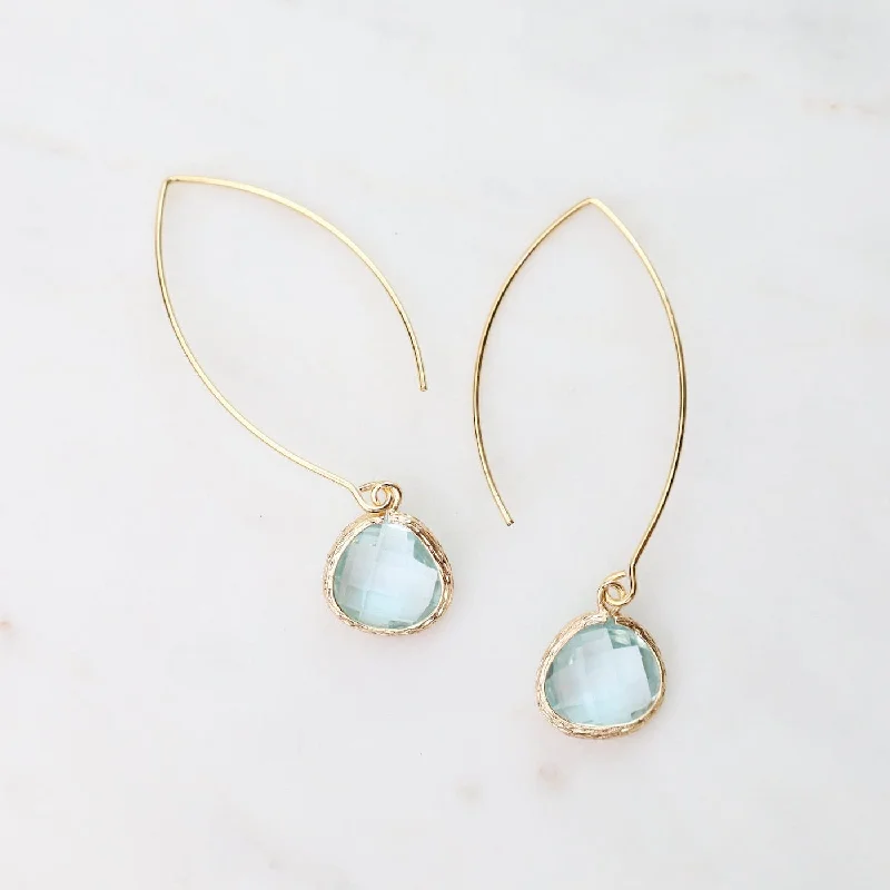 Gold Plated Gem Dangle Earrings - Aqua