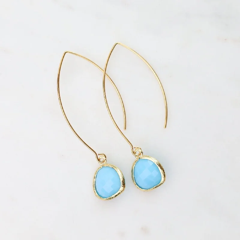 Gold Plated Gem Dangle Earrings - Sky Blue