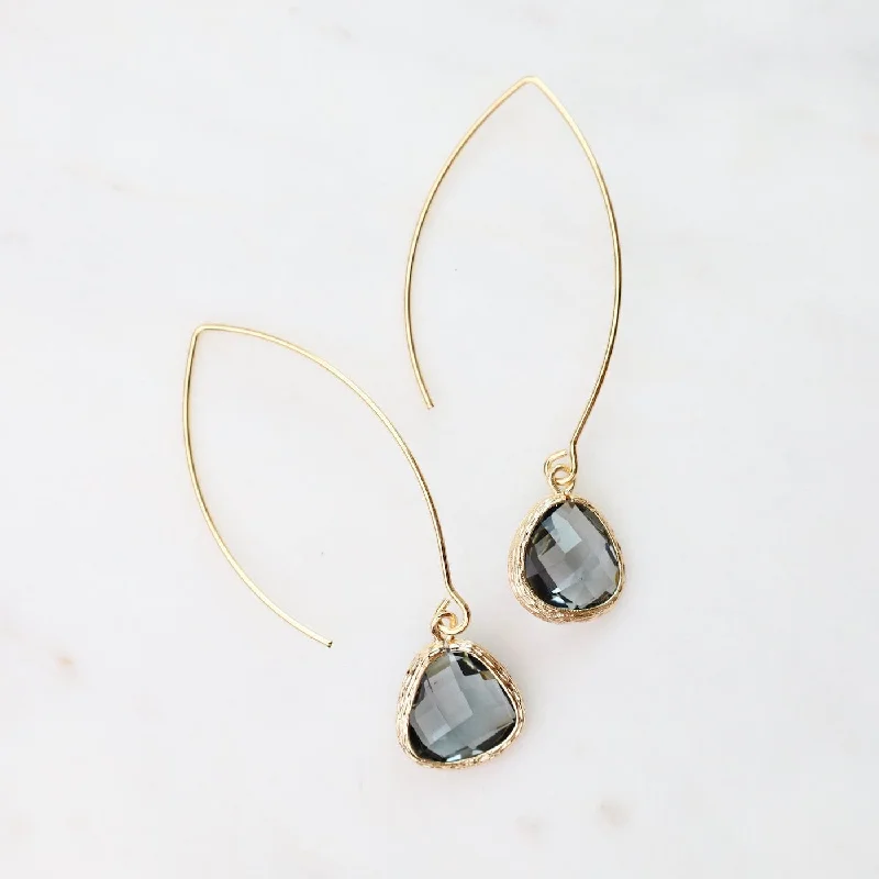 Gold Plated Gem Dangle Earrings - Smokey Gray