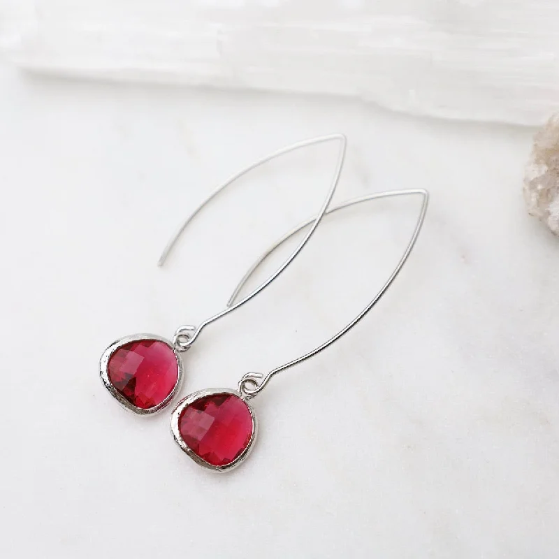 Sterling Silver Gem Dangle Earrings - Fuchsia