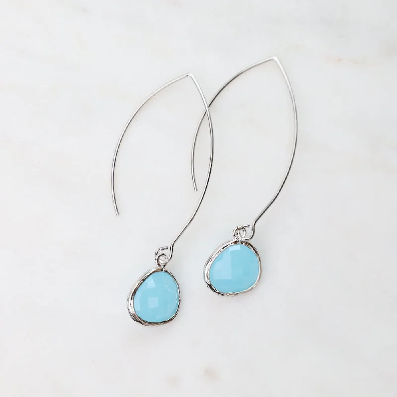 Sterling Silver Gem Dangle Earrings - Ocean