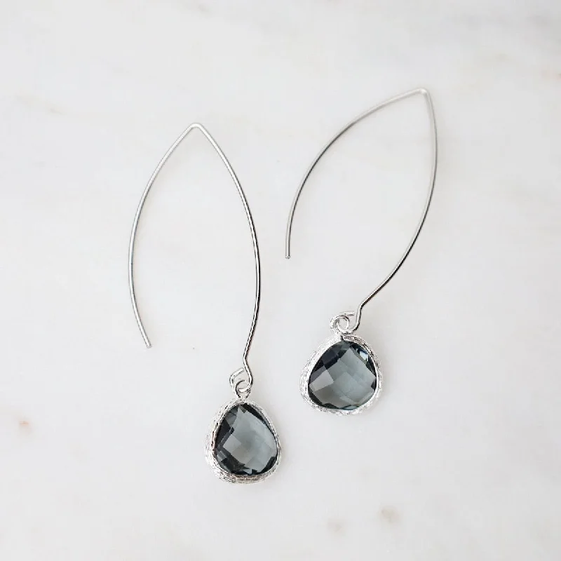 Sterling Silver Gem Dangle Earrings - Smokey Gray