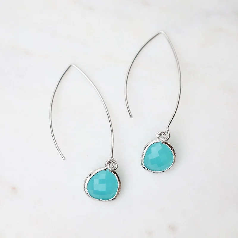 Sterling Silver Gem Dangle Earrings - Turquoise