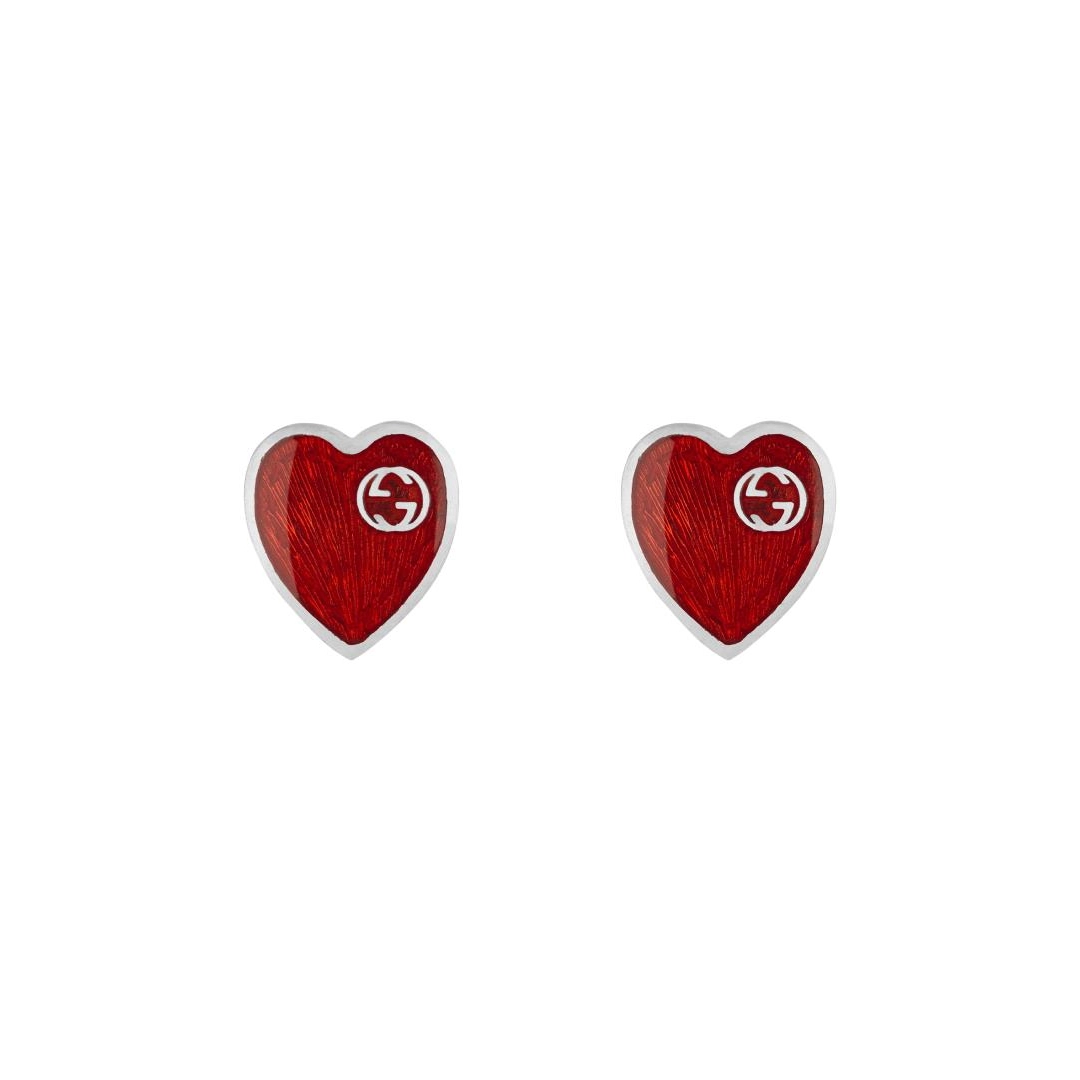 Gucci Sterling Silver & Red Enamel Extra Small Heart Earrings