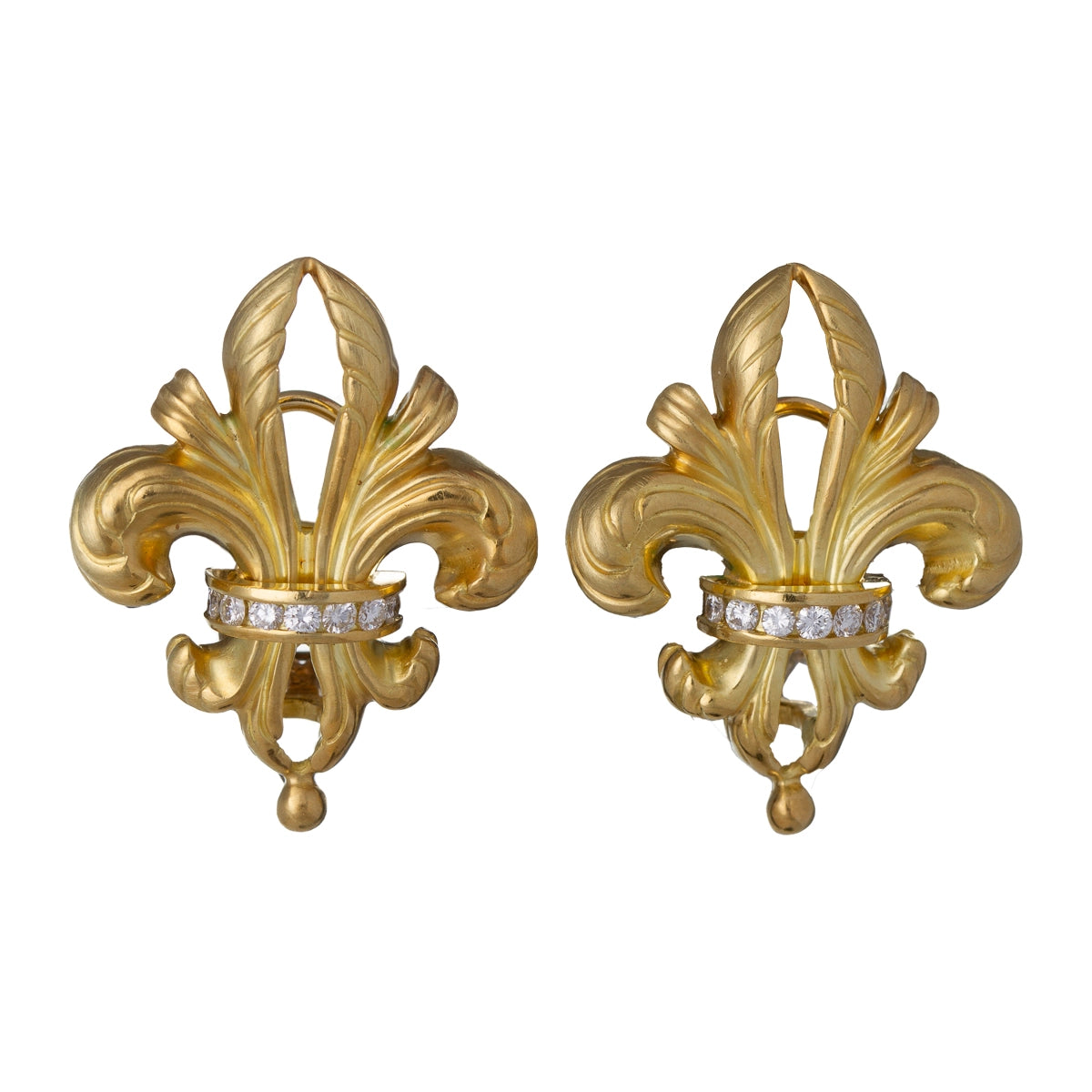 Lagos 18K Yellow Gold Diamond Fleur de Lis Earrings (Estate)