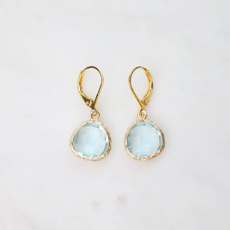 Gold Plated Lever Back Gemstone Earrings – Aqua