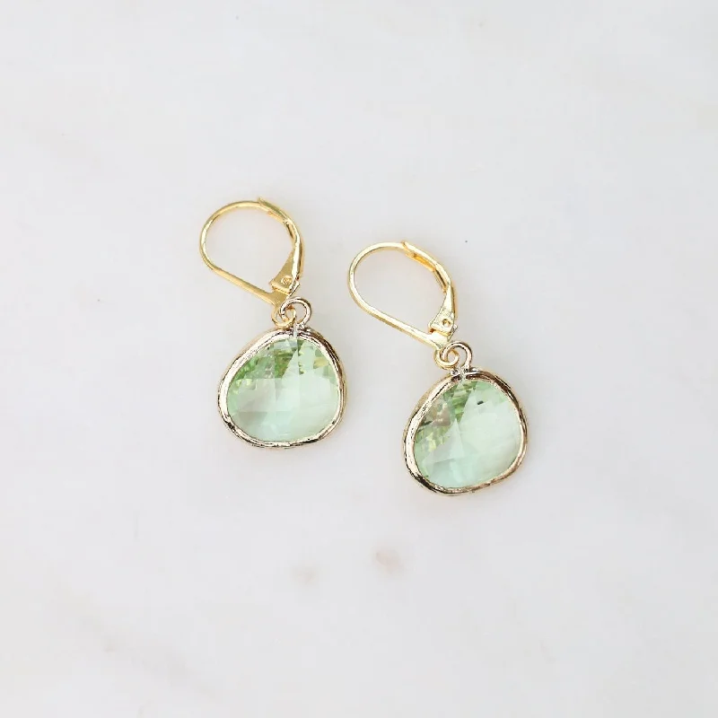 Gold Plated Lever Back Chrysolite Gemstone Earrings