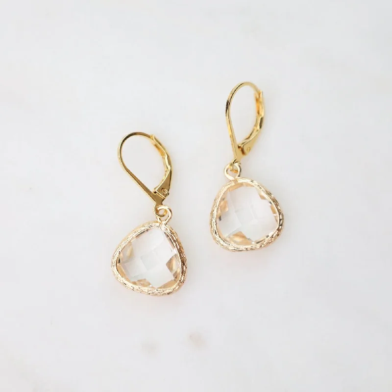 Gold Plated Lever Back Gemstone Earrings – Clear