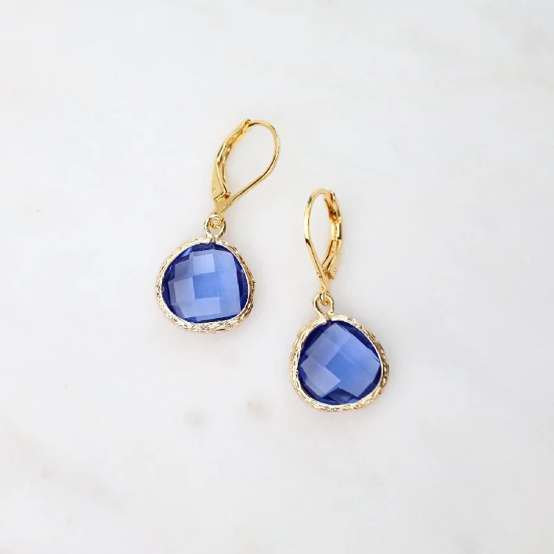 Gold Plated Lever Back Indigo Gemstone Earrings