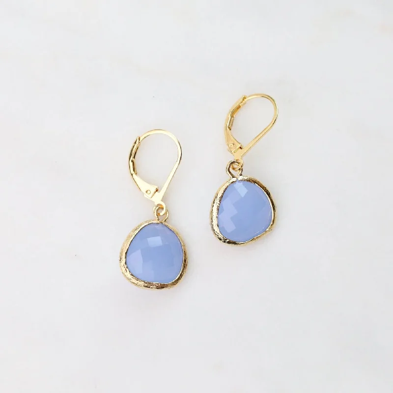 Gold Plated Light Royal Blue Crystal Lever Back Earrings