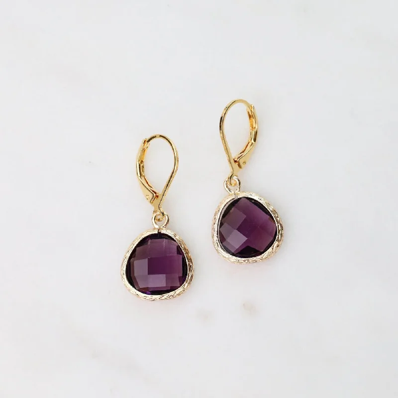 Gold Plated Plum Lever Back Earrings