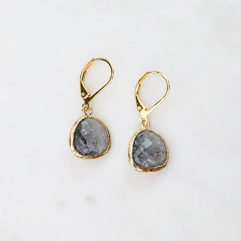 Gold Plated Grey Rock Crystal Crystal Lever Back Earrings