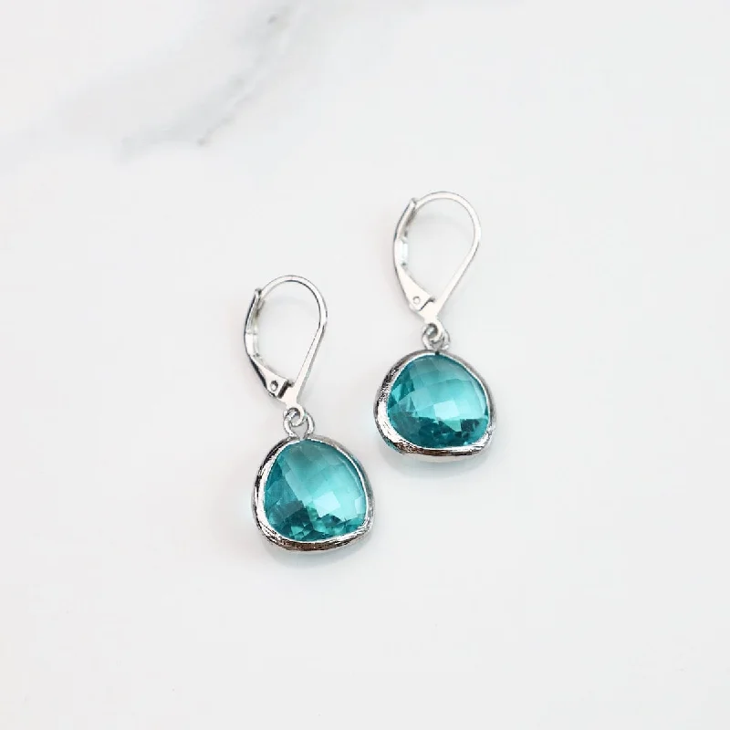 Sterling Silver Blue Topaz Rock Crystal Lever Back Earrings