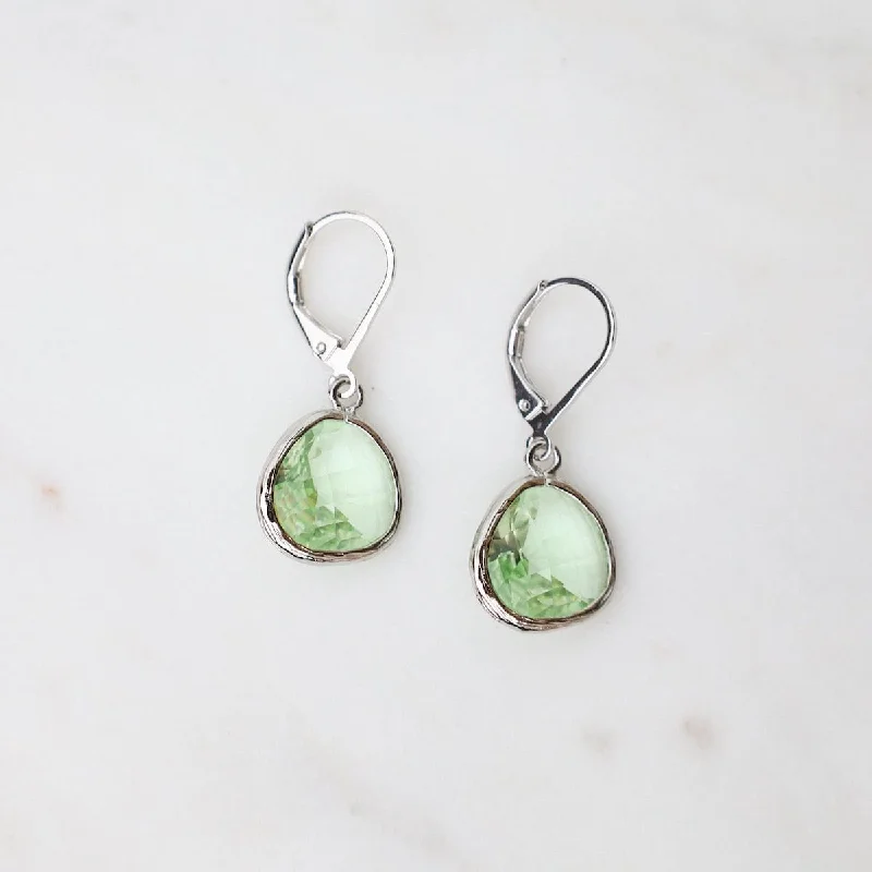 Sterling Silver Chrysolite Crystal Lever Back Earrings