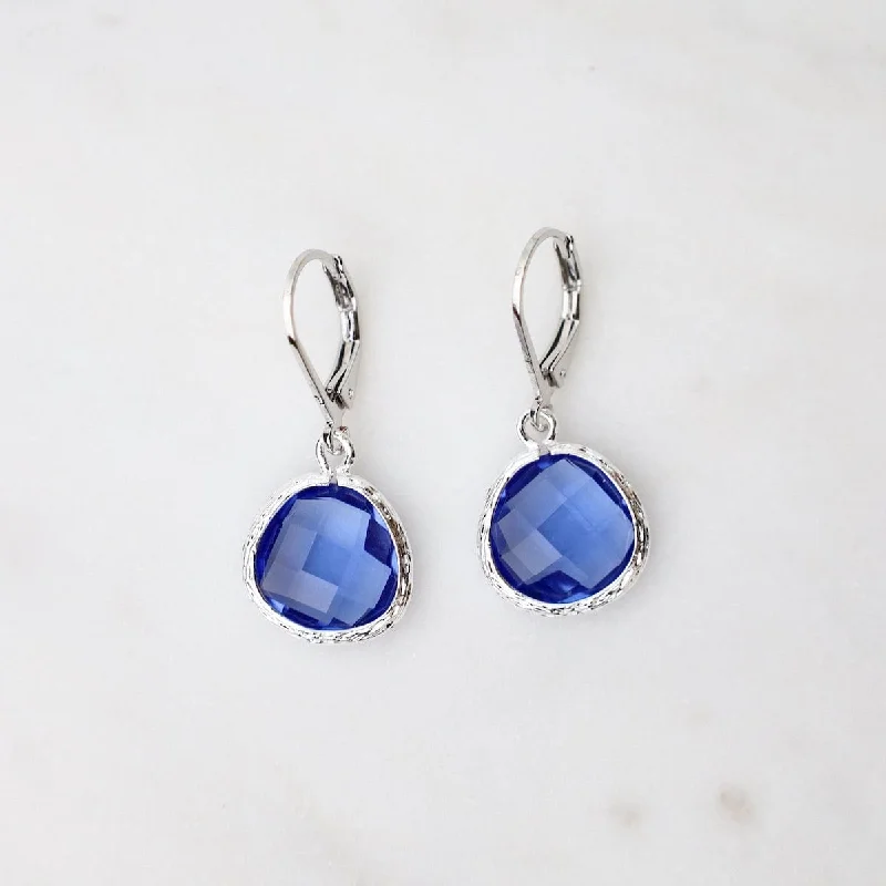 Sterling Silver Indigo Crystal Lever Back Earrings