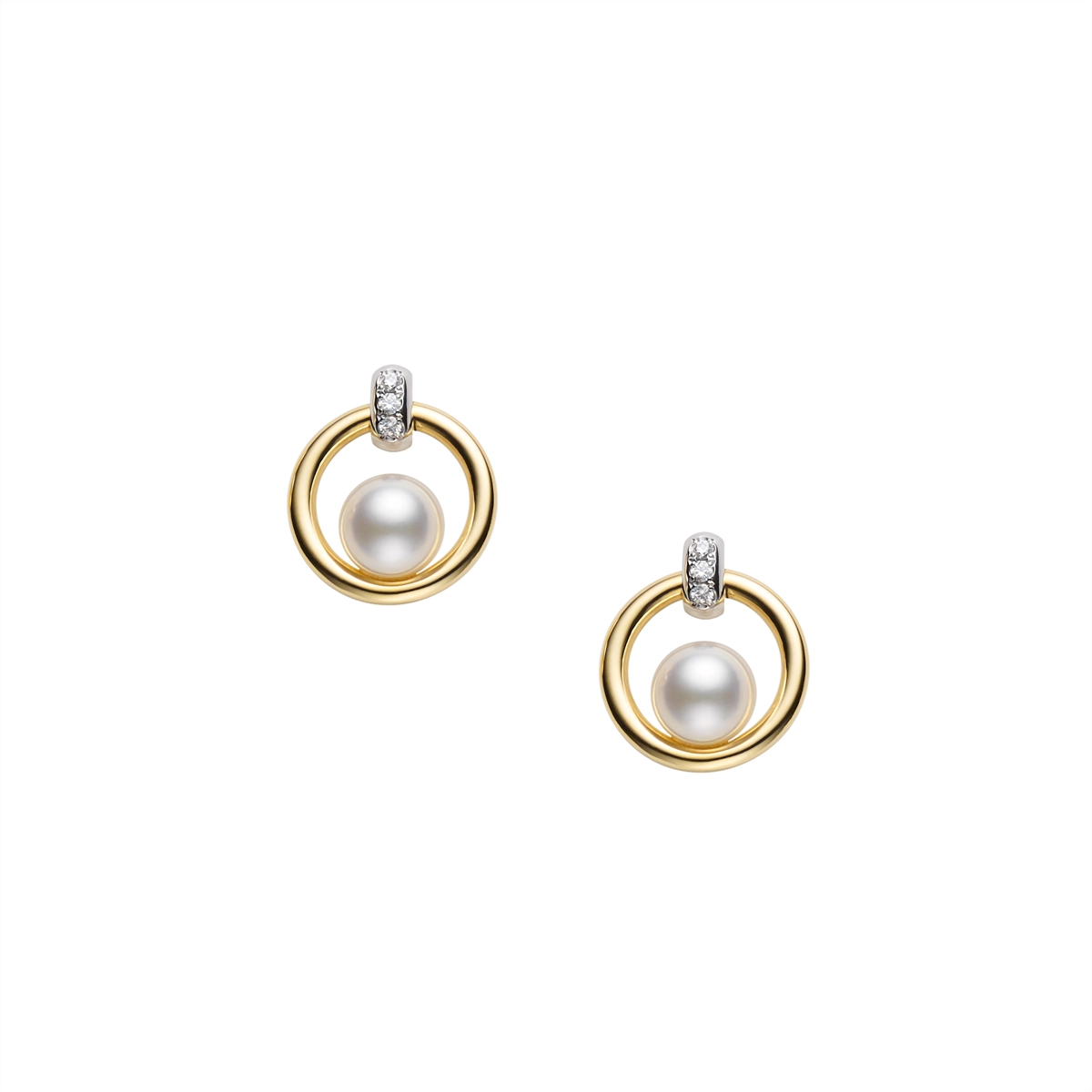 Mikimoto 18K White & Yellow Gold Akoya Pearl & Diamond Earrings