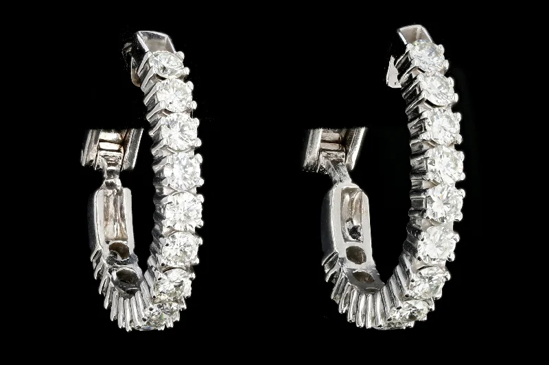 Modern 14K White Gold 4 Carat Total Weight Diamond Huggie Earrings